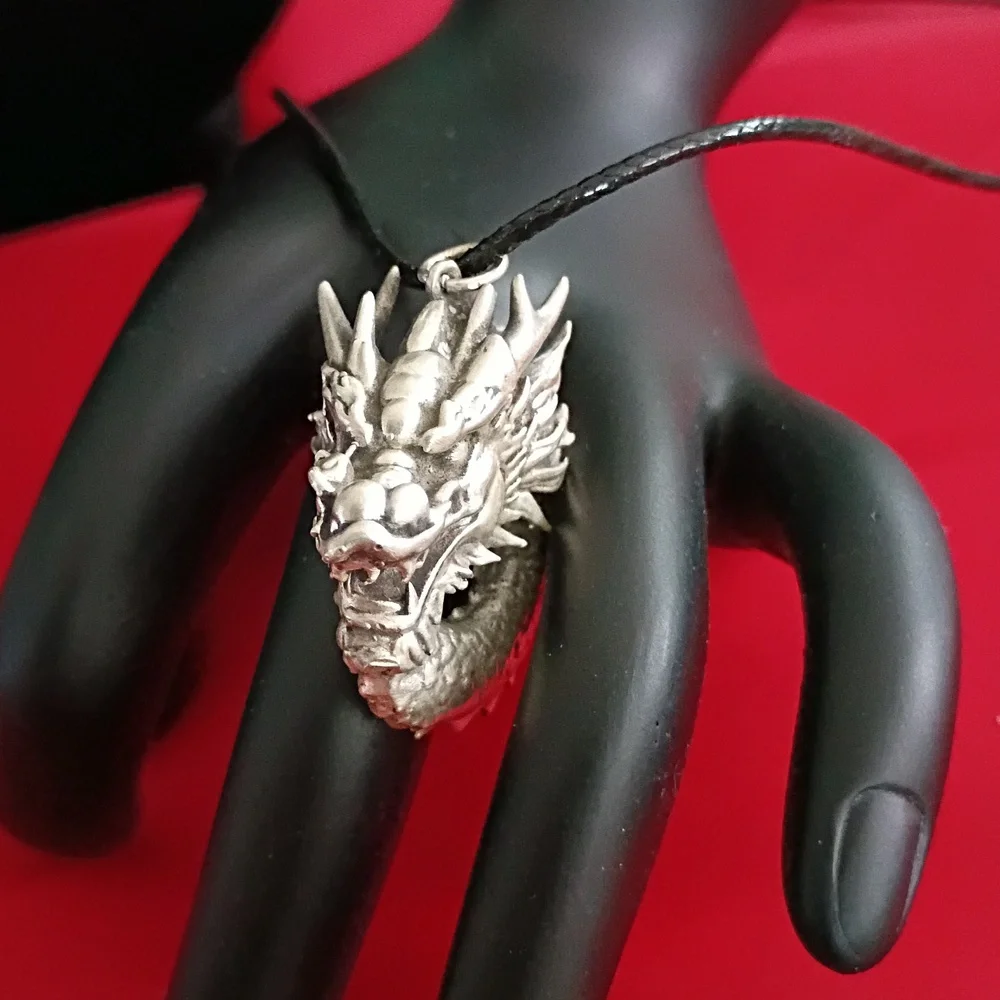 Sterling Silver Dragon Pendant Necklace - Picture 2 of 5